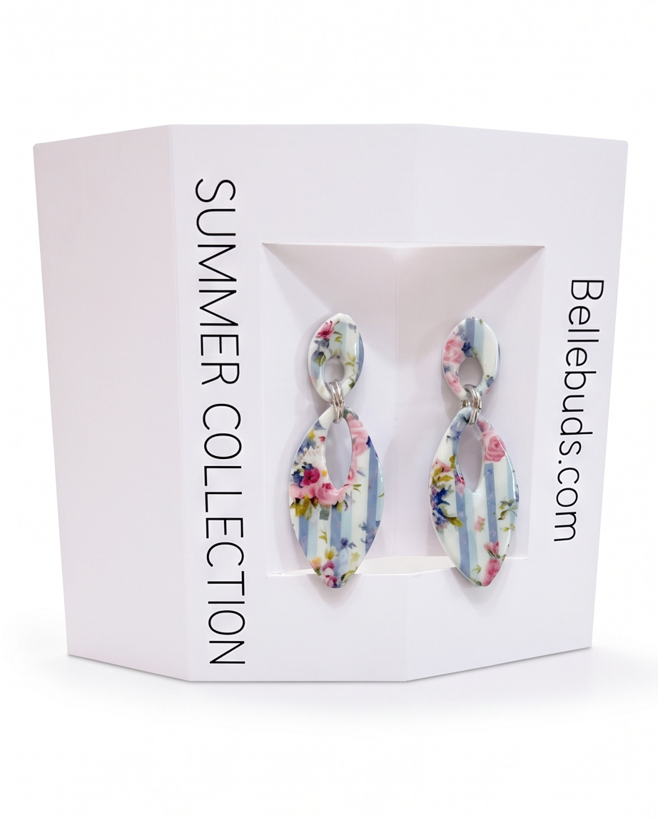 Garden Stripe Floral Drop Earrings - Summer Collection