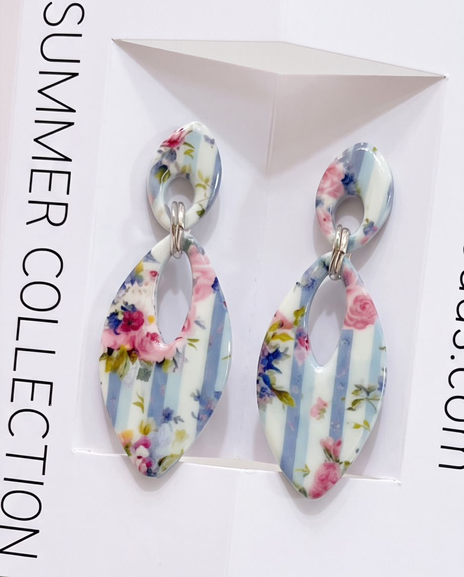 Garden Stripe Floral Drop Earrings - Summer Collection