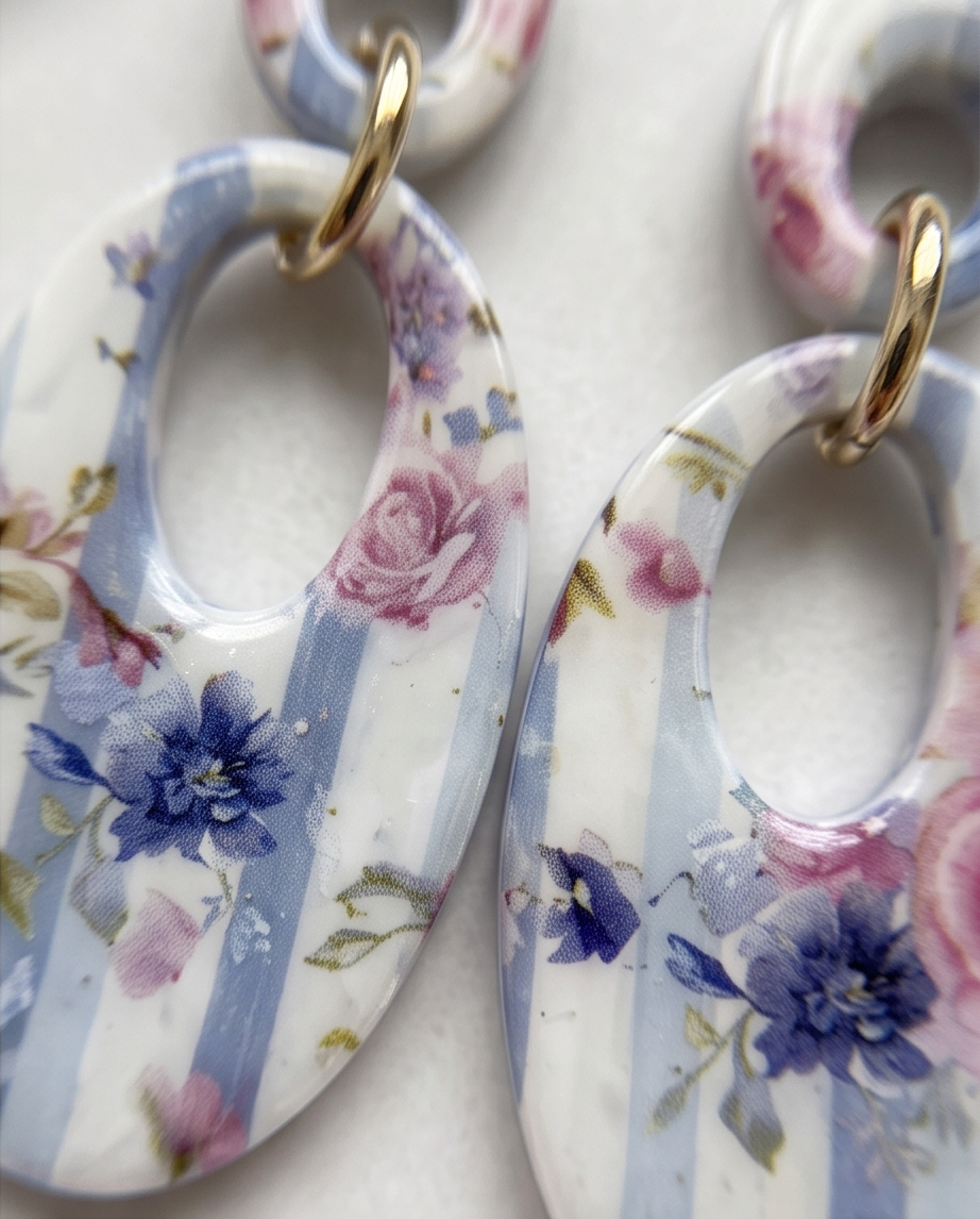 Dusky Rose Stripe Oval Drop Earrings - Summer Collection