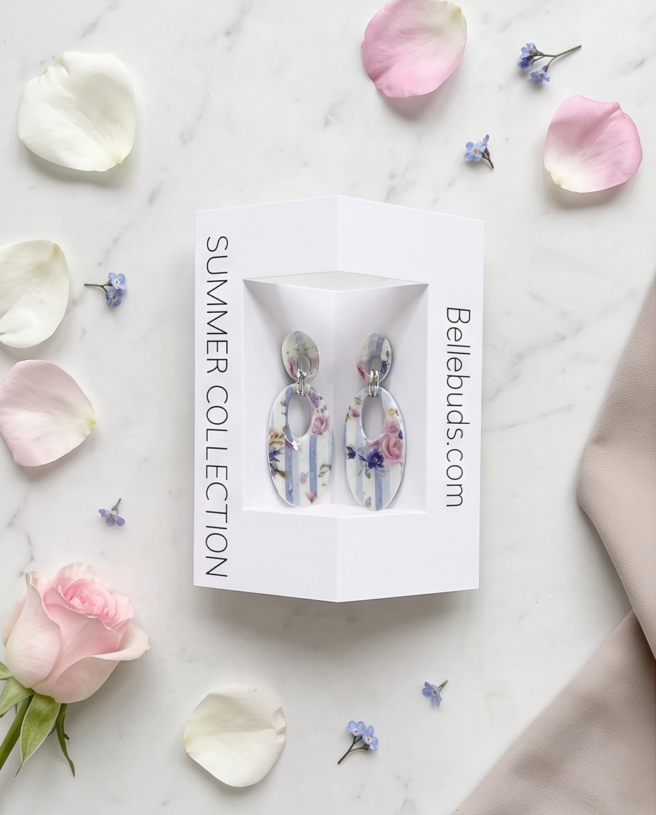 Dusky Rose Stripe Oval Drop Earrings - Summer Collection