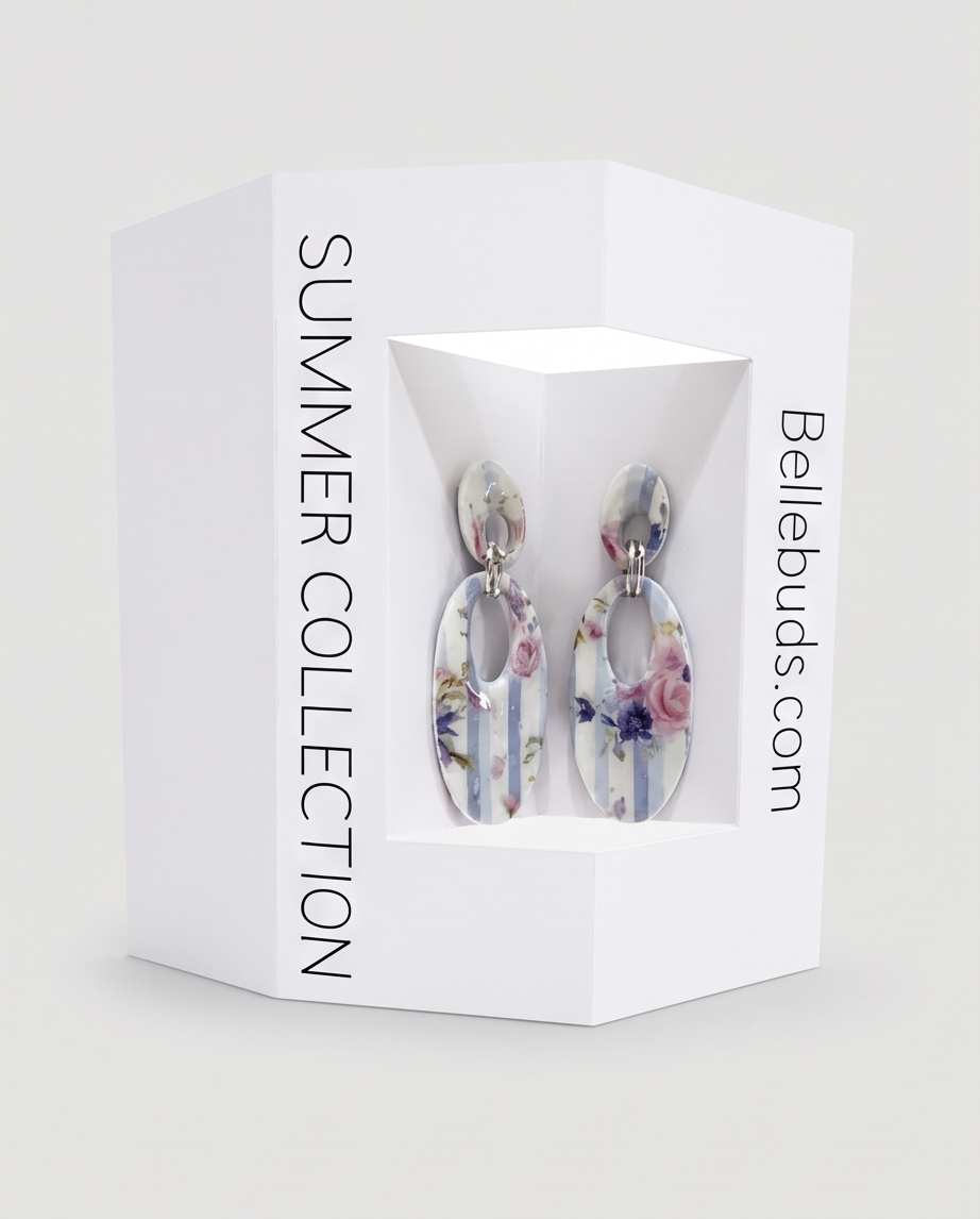 Dusky Rose Stripe Oval Drop Earrings - Summer Collection