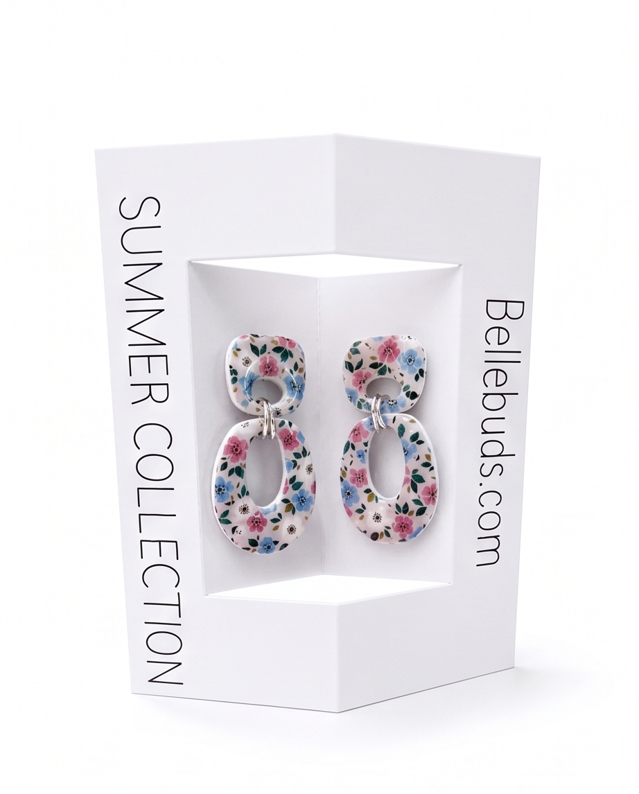 Meadow Ditsy Floral Double Oval Drop Earrings - Summer Collection