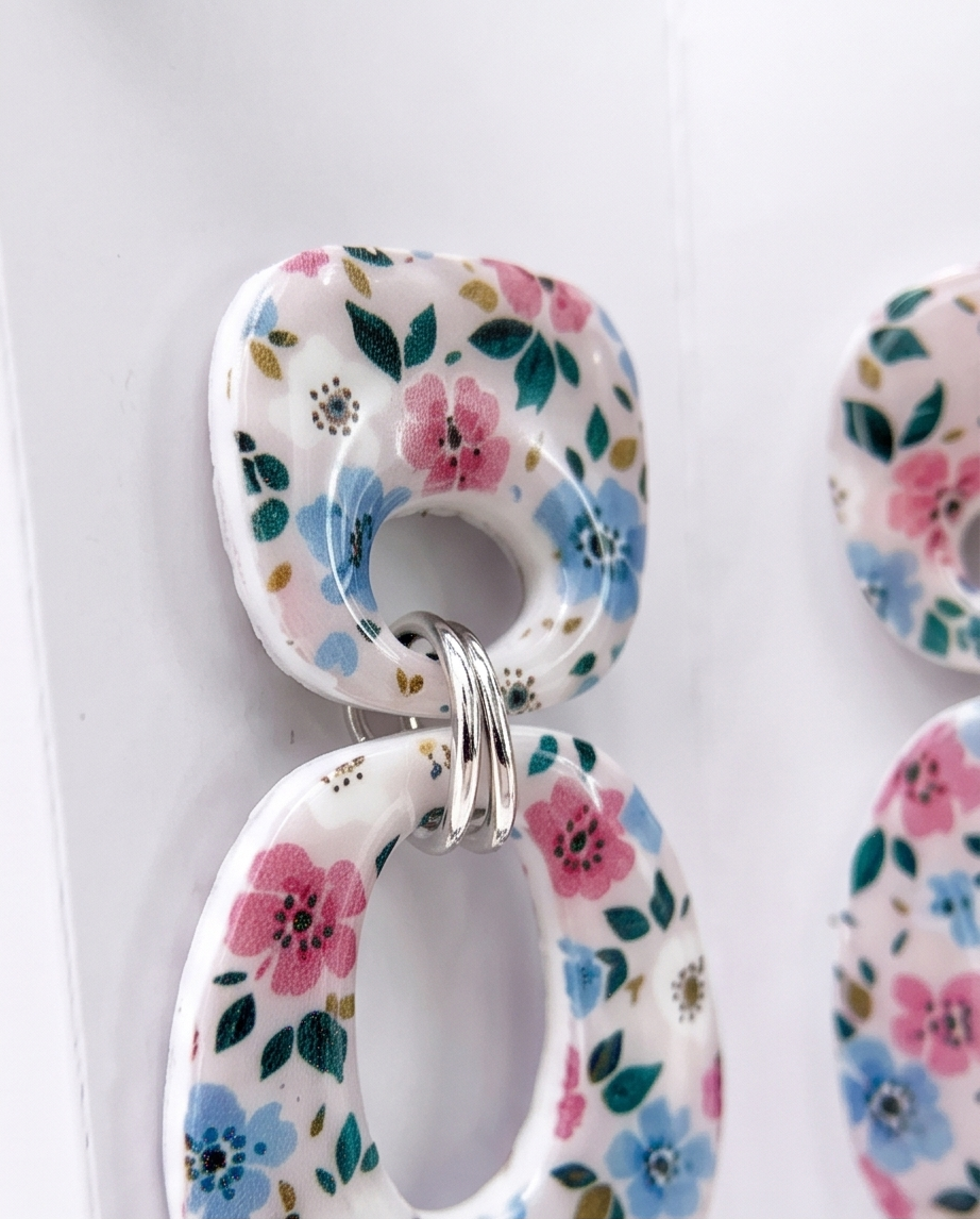 Meadow Ditsy Floral Double Oval Drop Earrings - Summer Collection