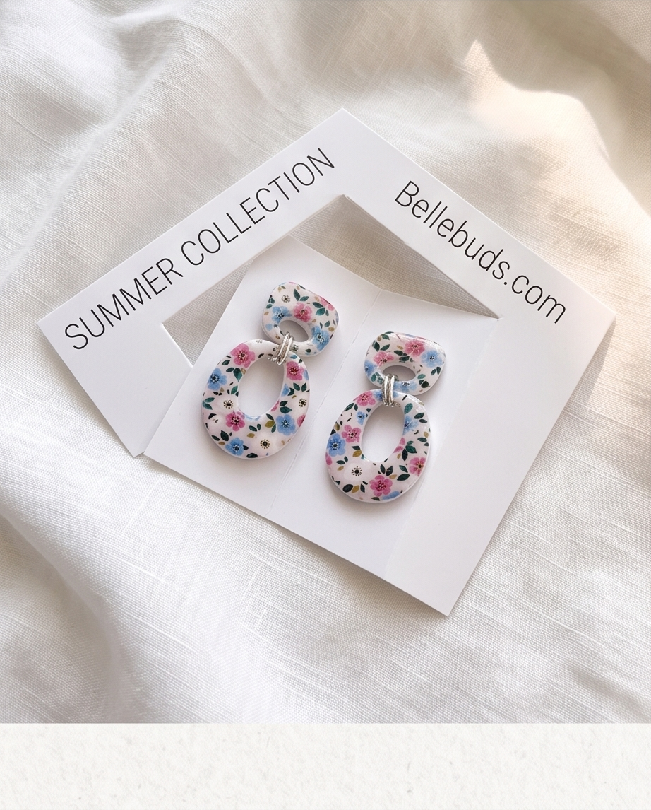 Meadow Ditsy Floral Double Oval Drop Earrings - Summer Collection