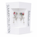 Floral Heart & Silver Bow Drop Earrings - Summer Collection