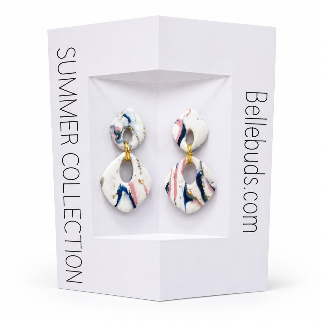 Marble Swirl Gold Drop Earrings - Summer Collection