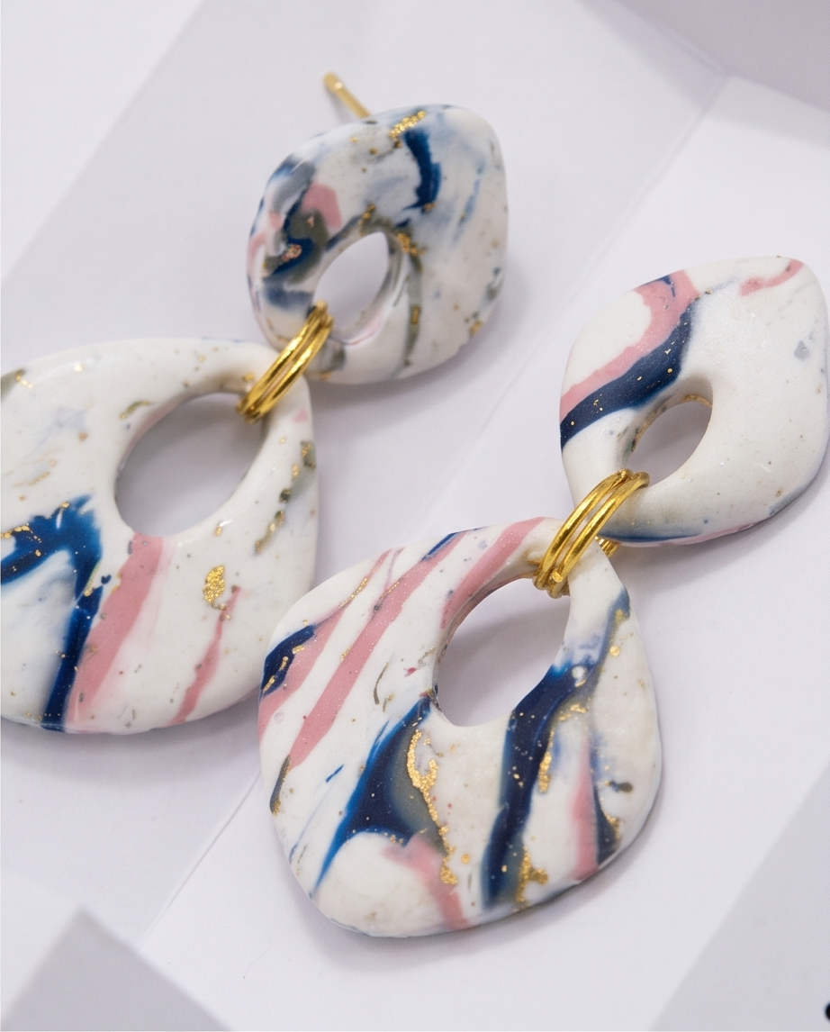 Marble Swirl Gold Drop Earrings - Summer Collection