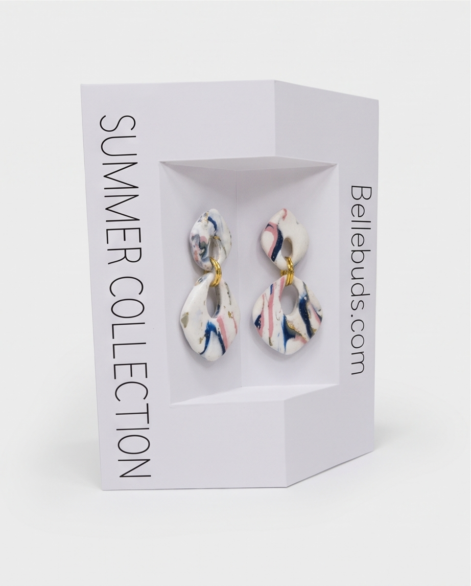 Marble Swirl Gold Drop Earrings - Summer Collection
