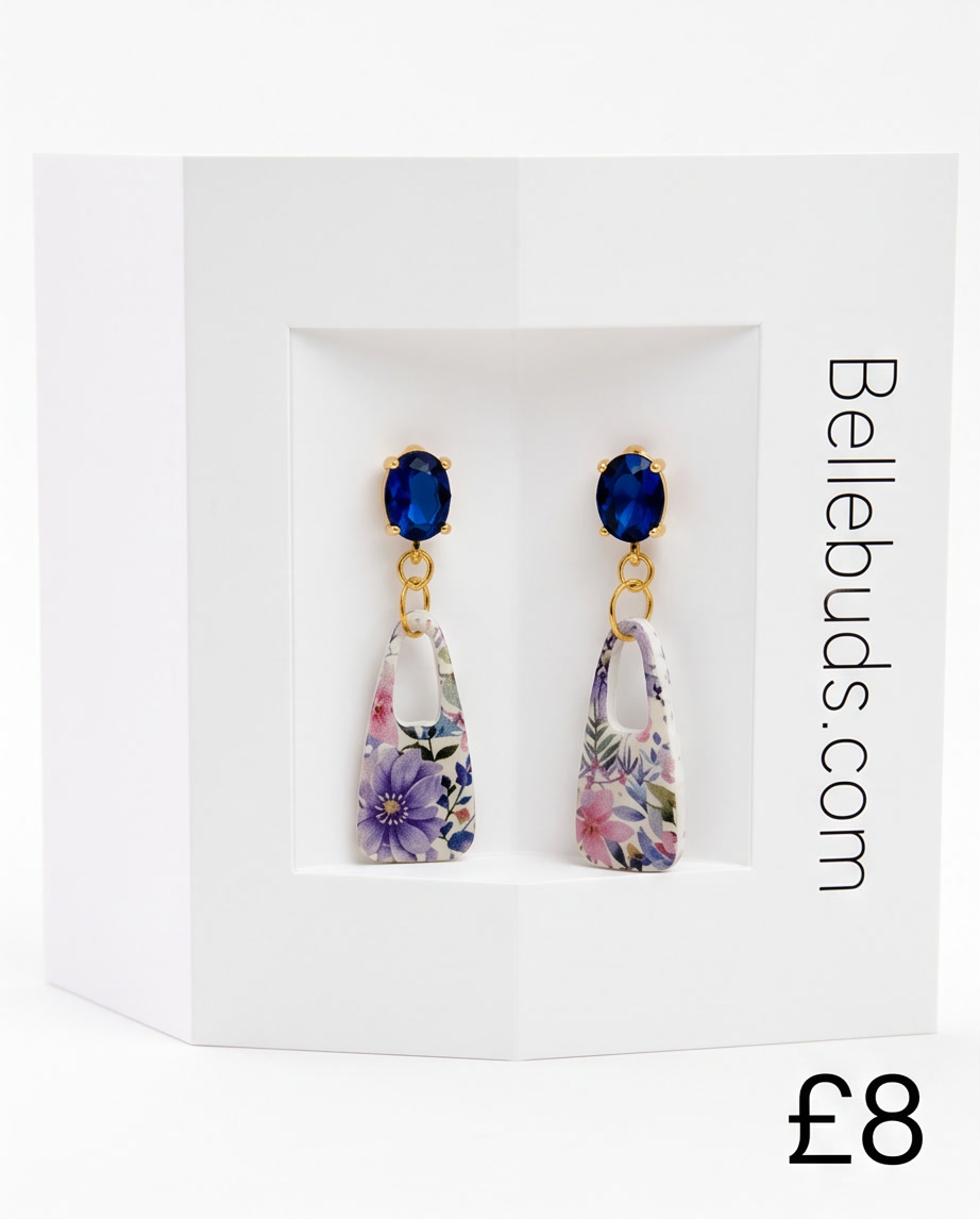 Sapphire Crystal & Floral Trapeze Drop Earrings - Summer Collection