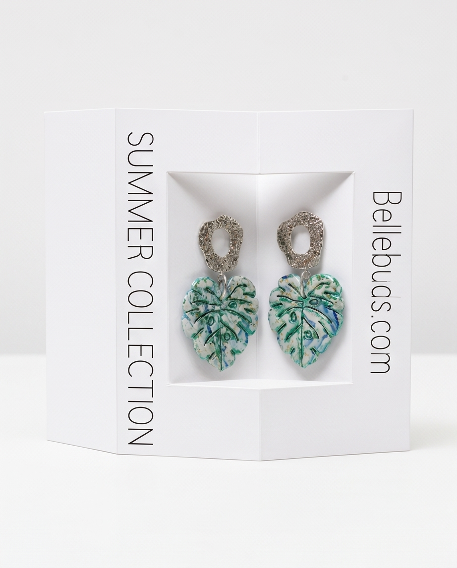Monstera Leaf Stud Drop Earrings - Summer Collection