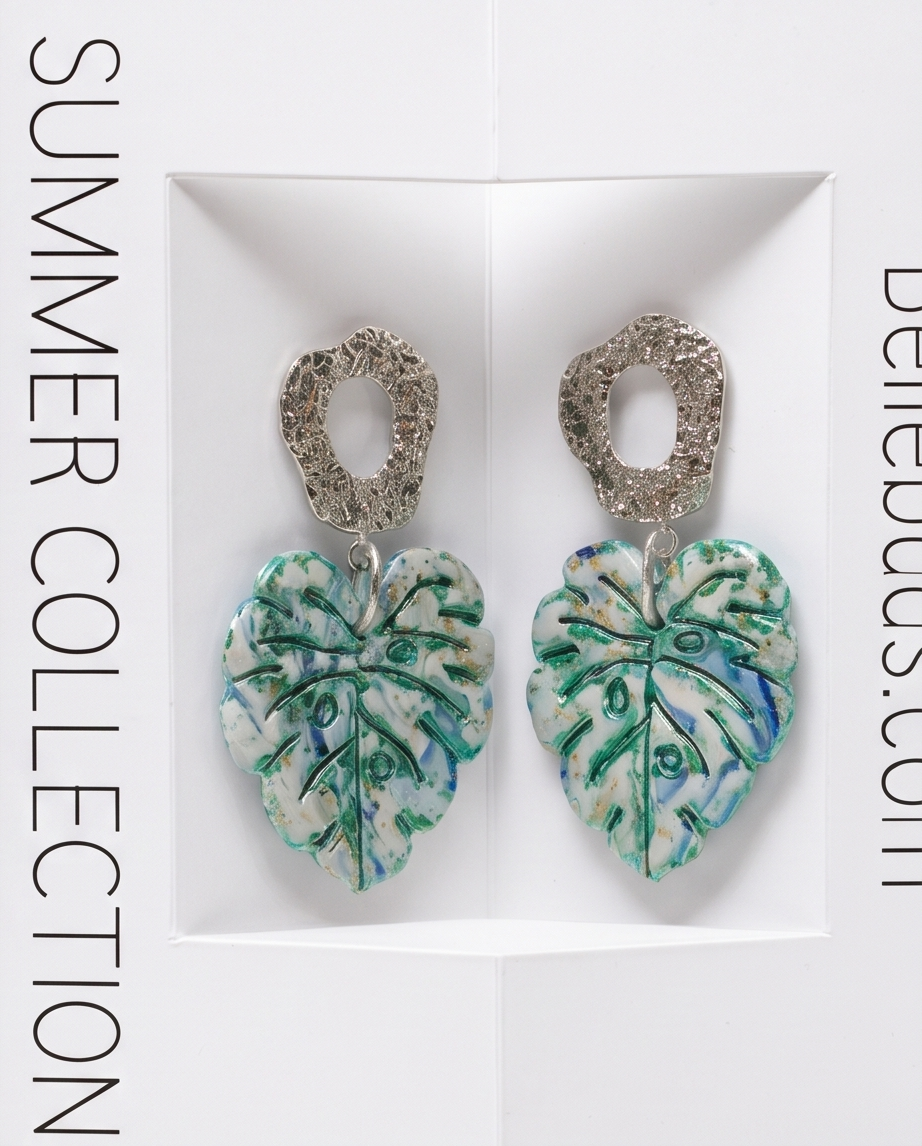 Monstera Leaf Stud Drop Earrings - Summer Collection