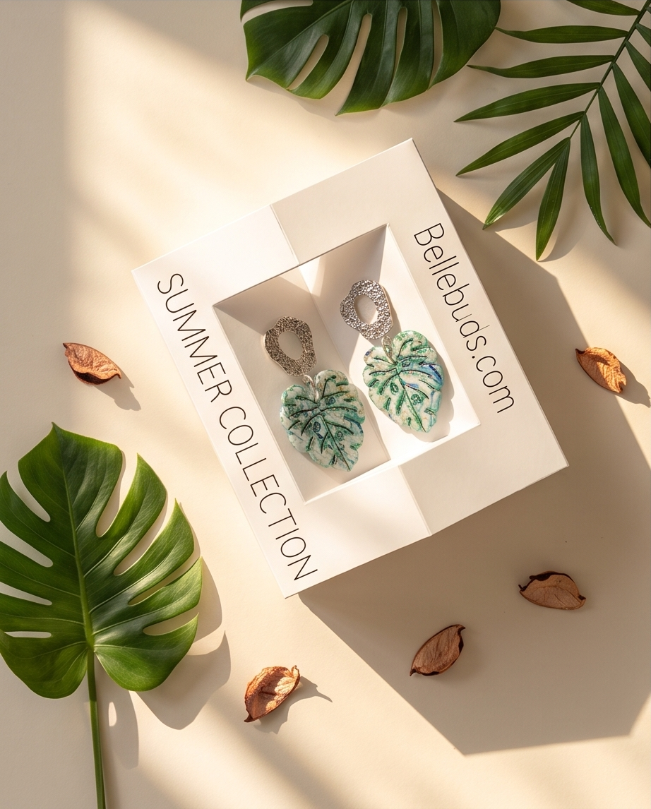 Monstera Leaf Stud Drop Earrings - Summer Collection