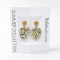 Gold Monstera Leaf & Marble Drop Earrings - Summer Collection