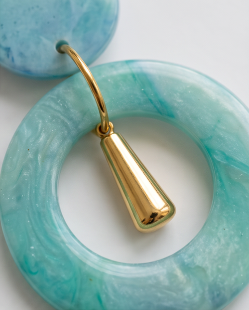 Aqua Marble Drop Hoop Earrings