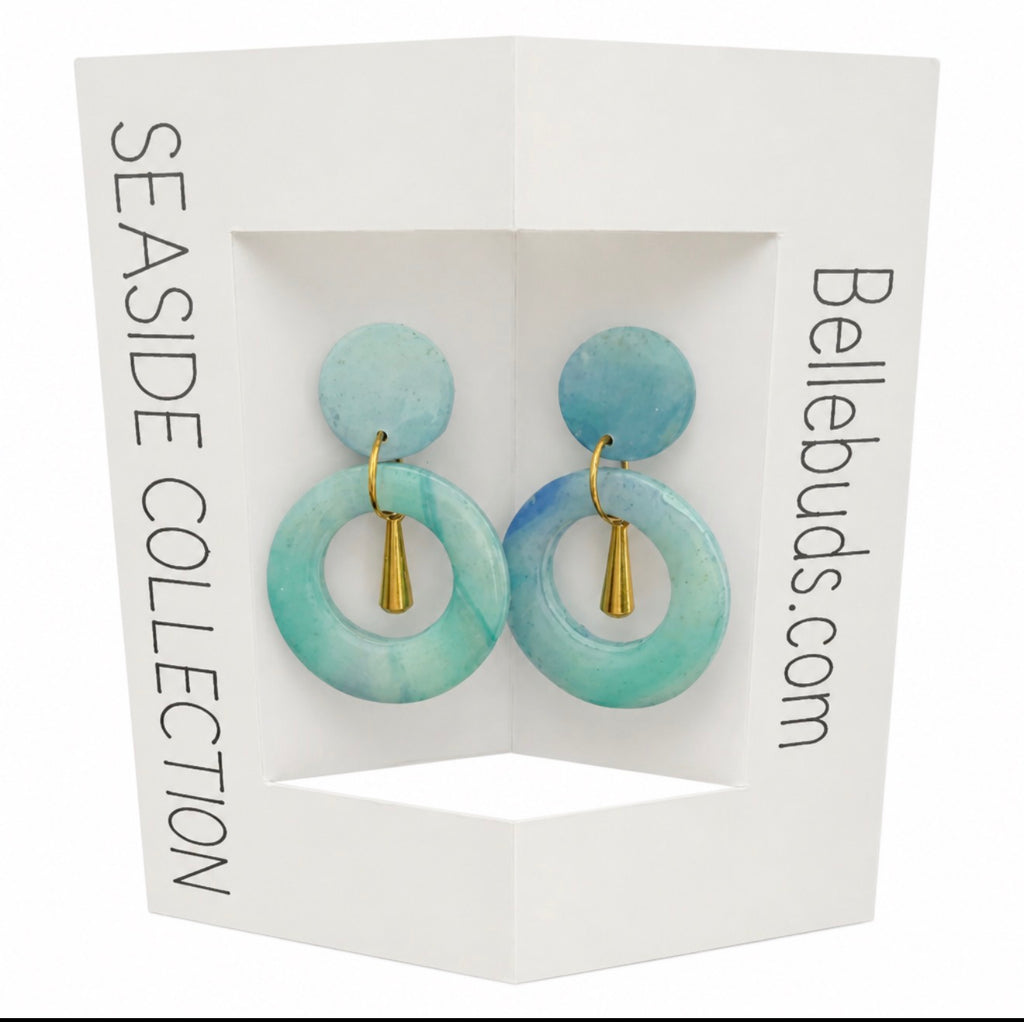 Aqua Marble Drop Hoop Earrings