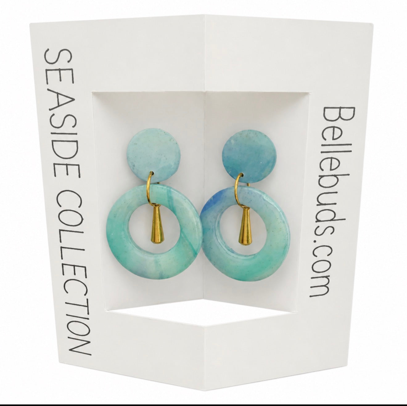 Aqua Marble Drop Hoop Earrings