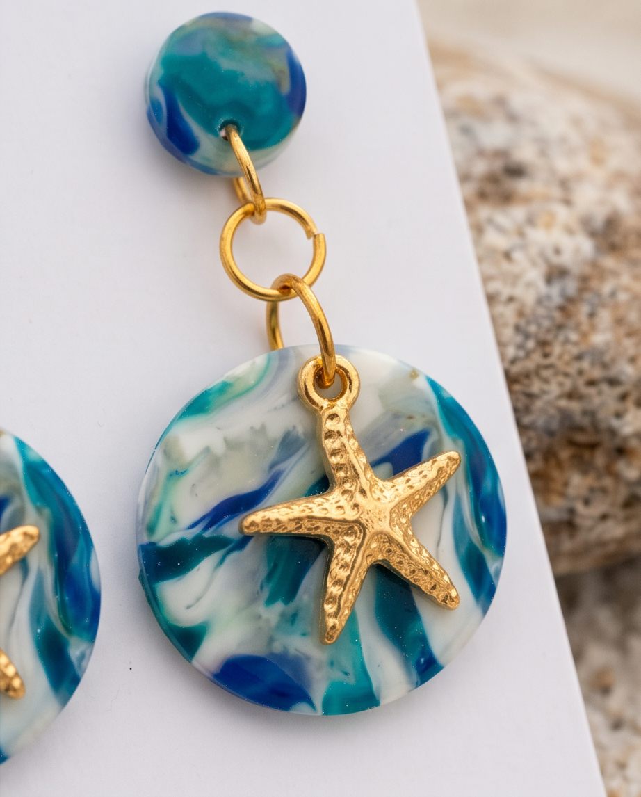 Ocean Wave Starfish Drop Earrings