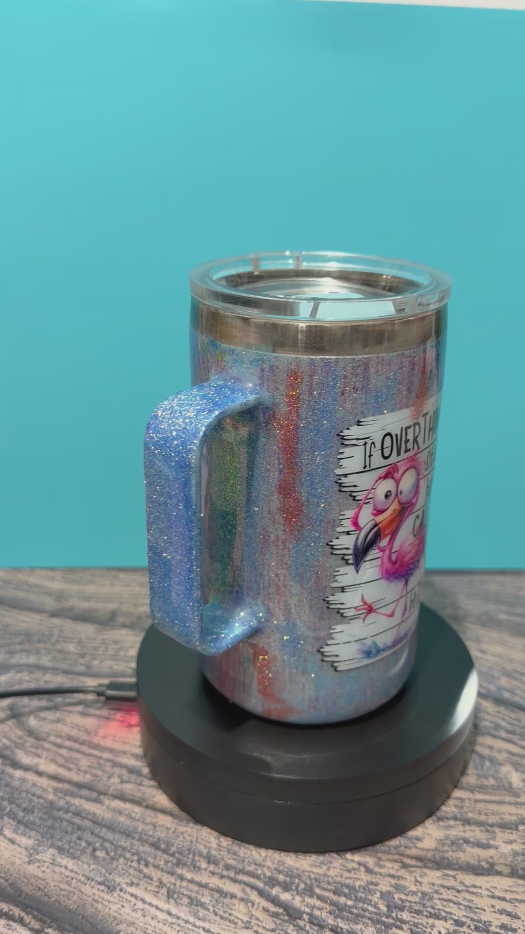 Overthinking Flamingo Tumbler - 20oz Rainbow Glitter