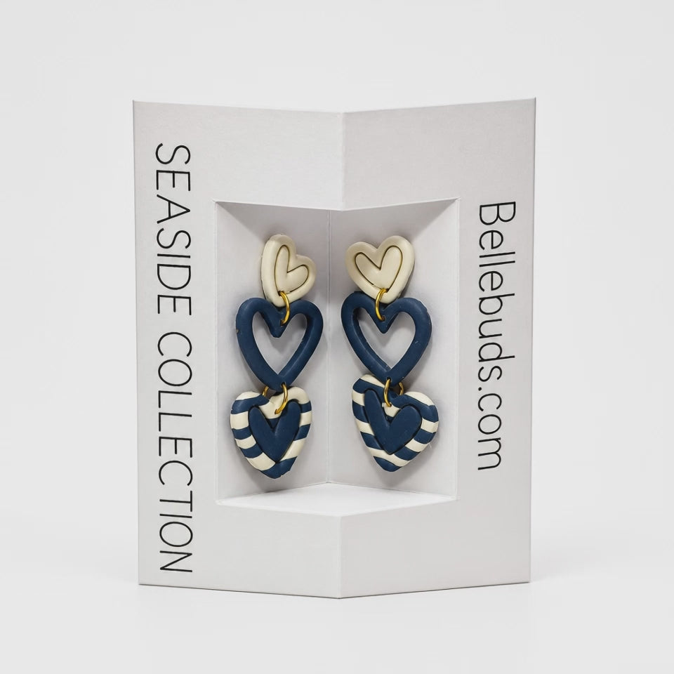 Triple Heart Striped Drop Earrings