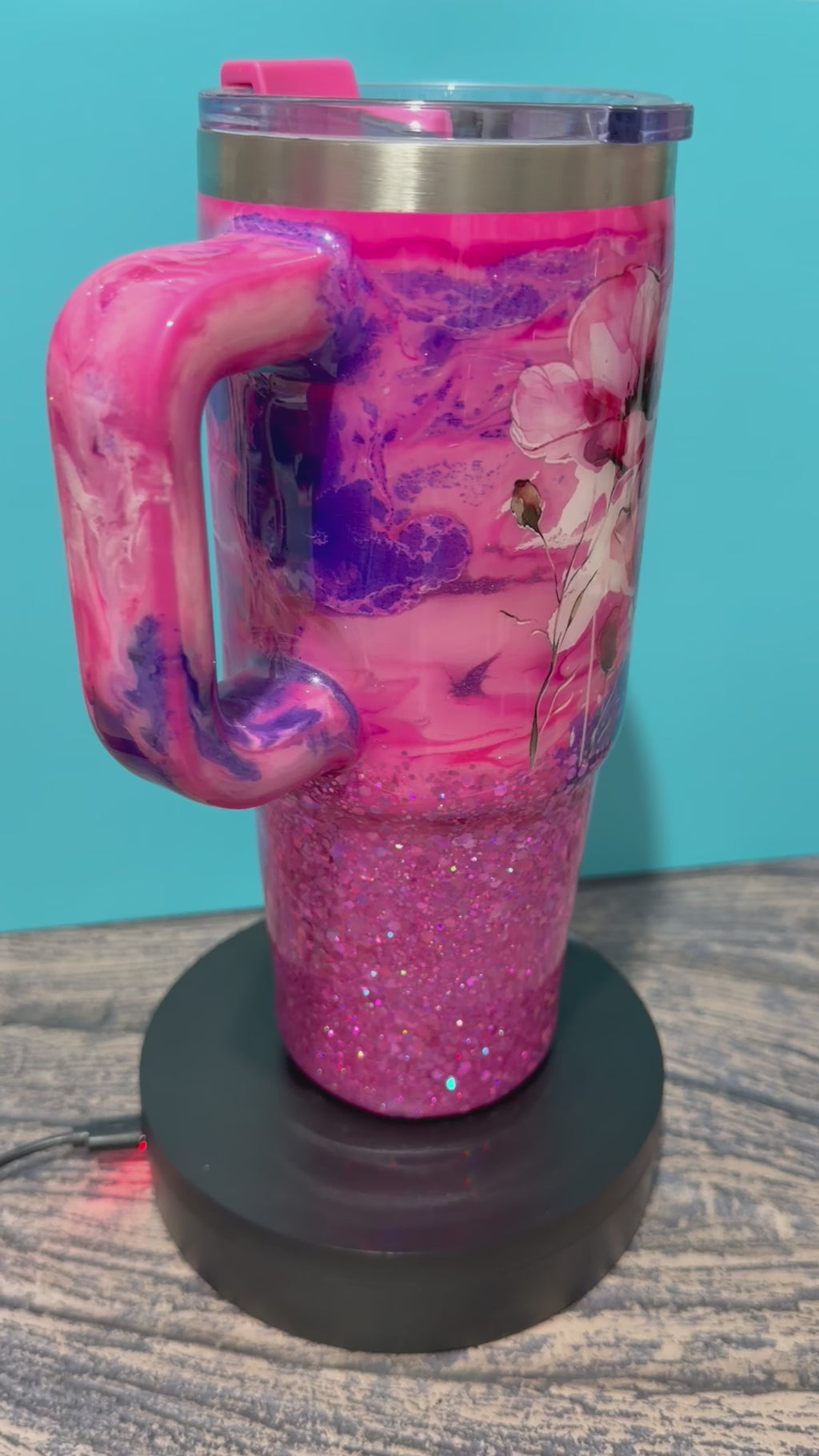 Pink Poppy Dreams Tumbler - 30oz Pink Purple Glitter