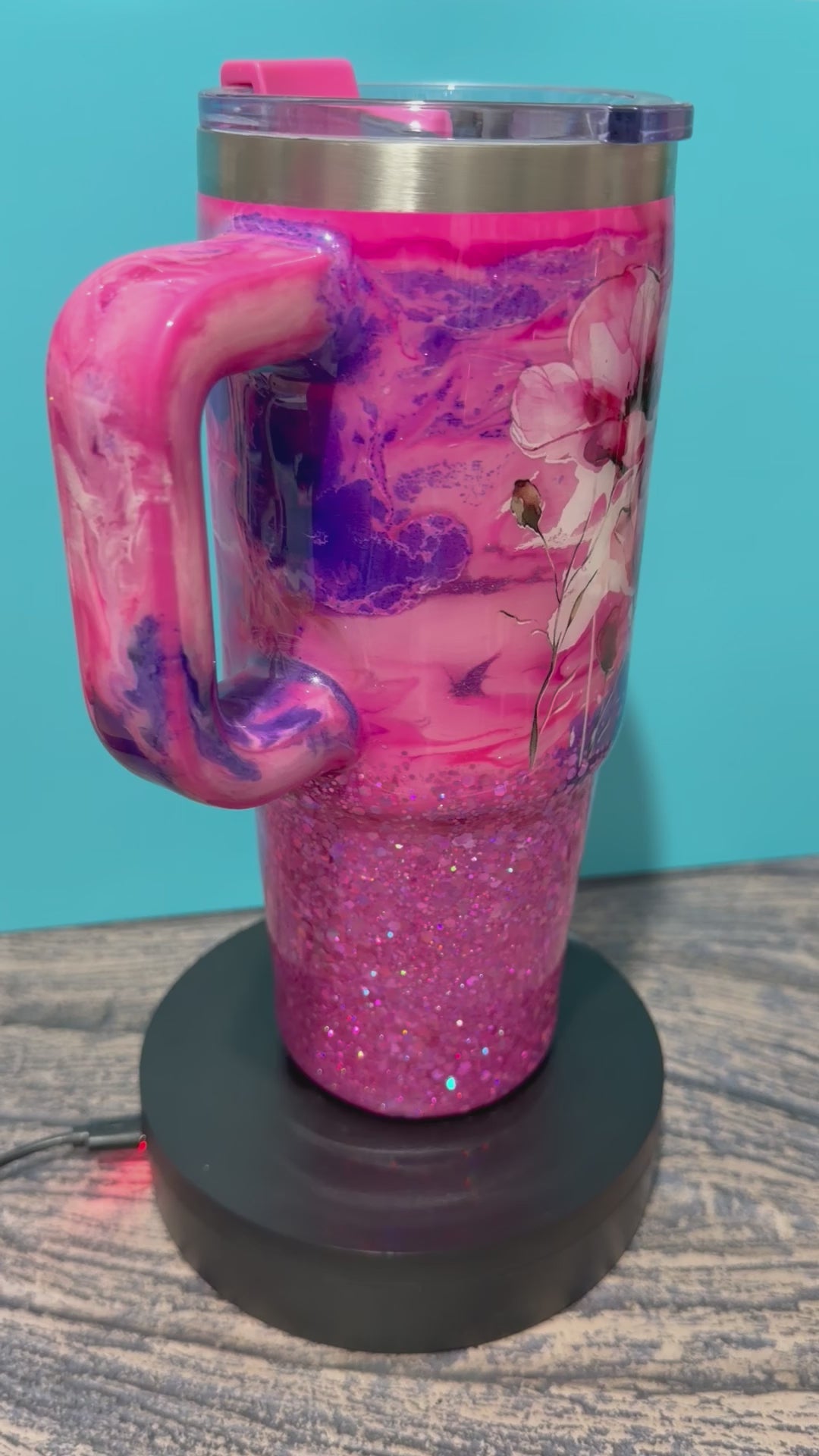 Pink Poppy Dreams Tumbler - 30oz Pink Purple Glitter