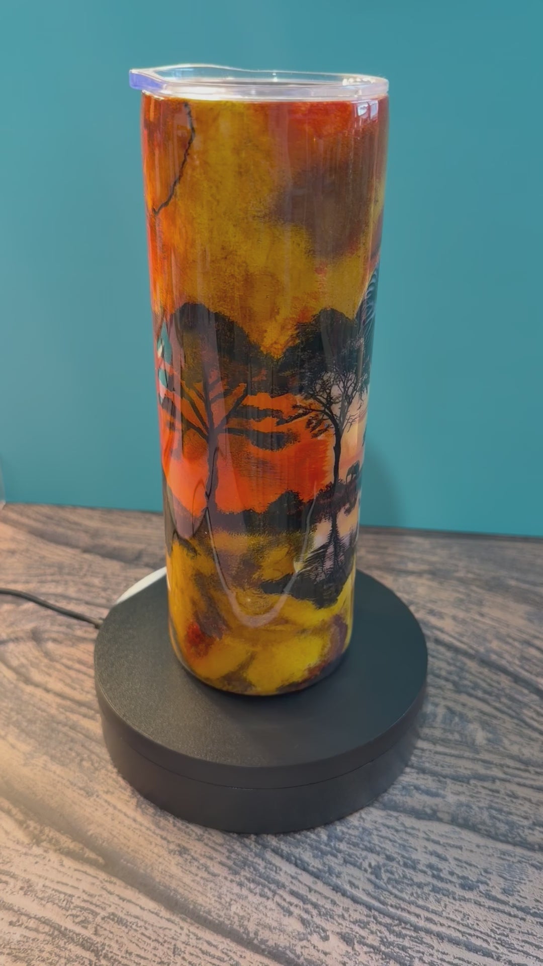 African Safari Elephant Tumbler - 20oz Insulated Sunset Landscape