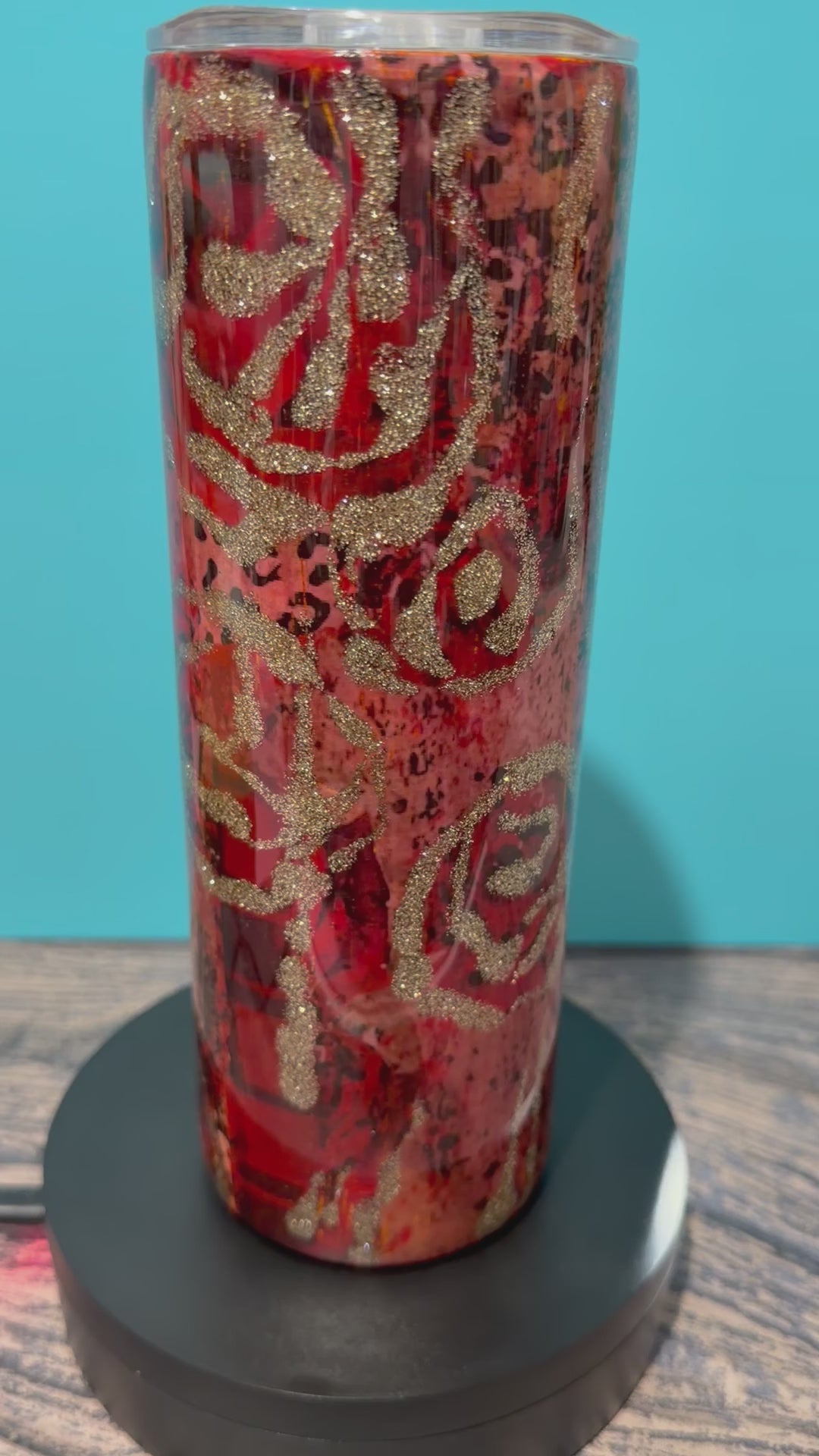 Rose Tumbler - 20oz Red Gold Glitter