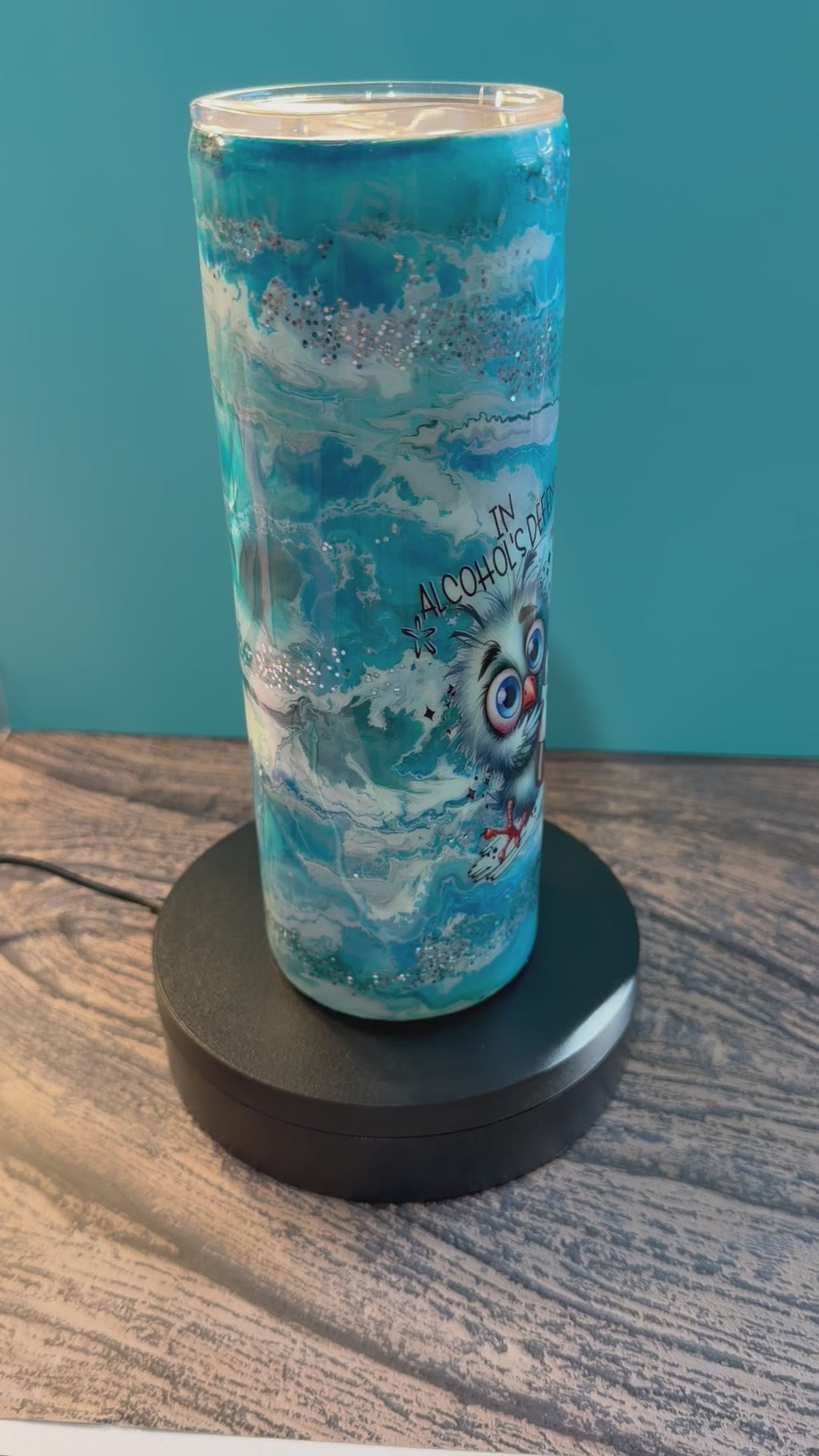 In Alcohol's Defense Tumbler - 20oz Ocean Blue Glitter