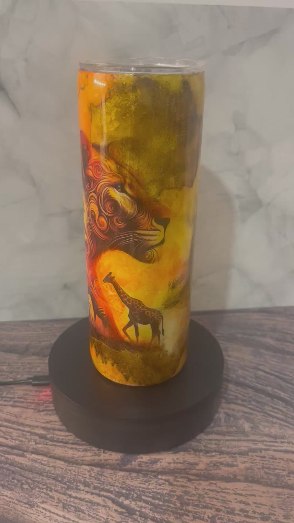 African Sunset Lion Tumbler - 20oz Majestic Safari Design