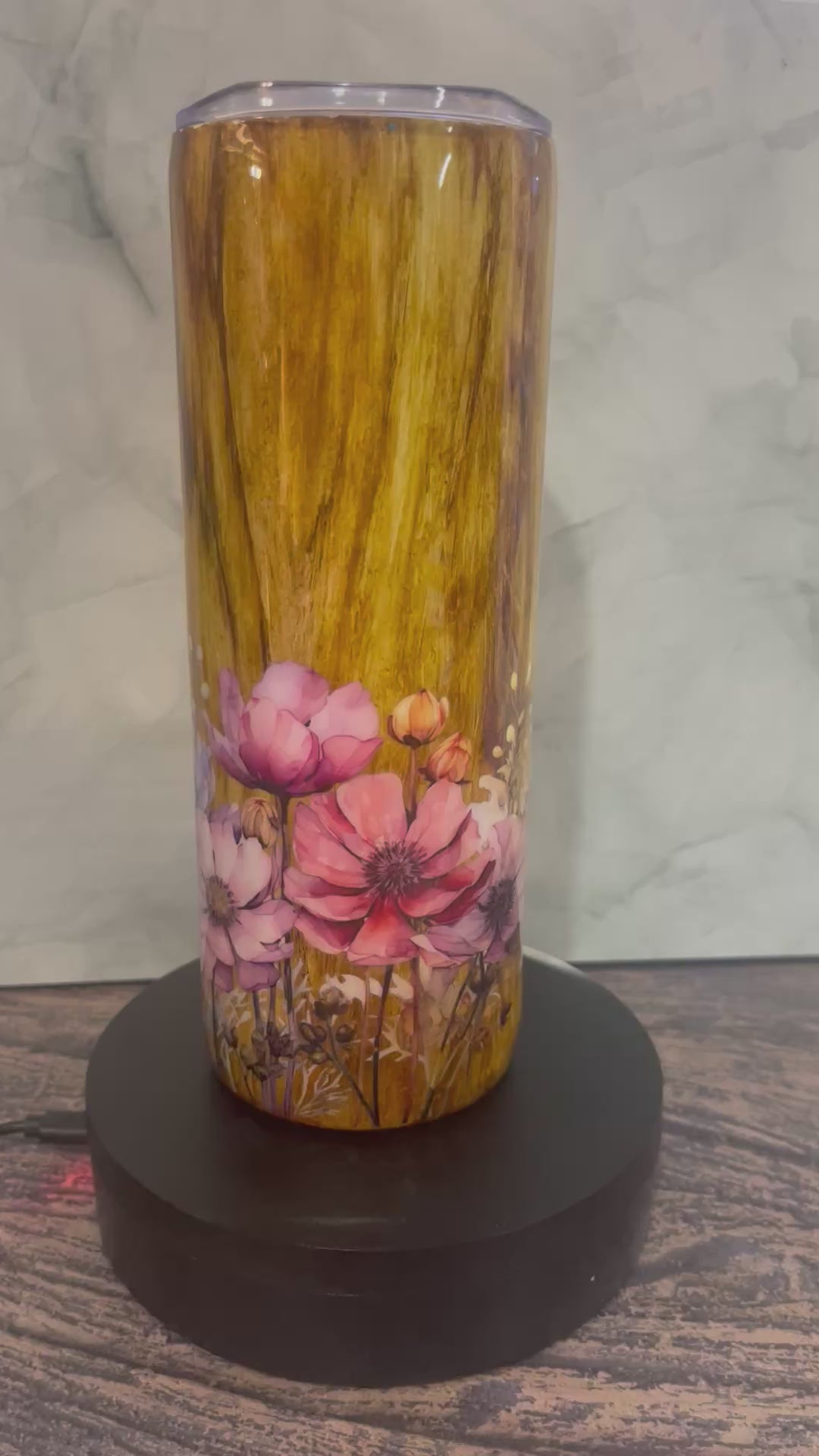 Golden Meadow Tumbler - 20oz with Floral Design