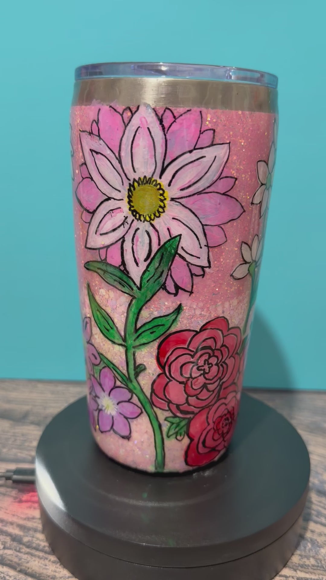 Garden Blooms Tumbler - 20oz Pink Floral Glitter