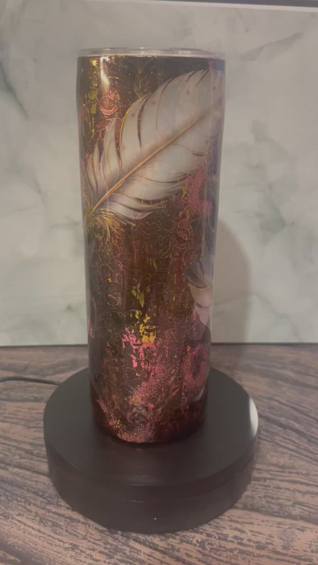 Enchanted Feather Tumbler - 20oz with Glitter Accents with Straw