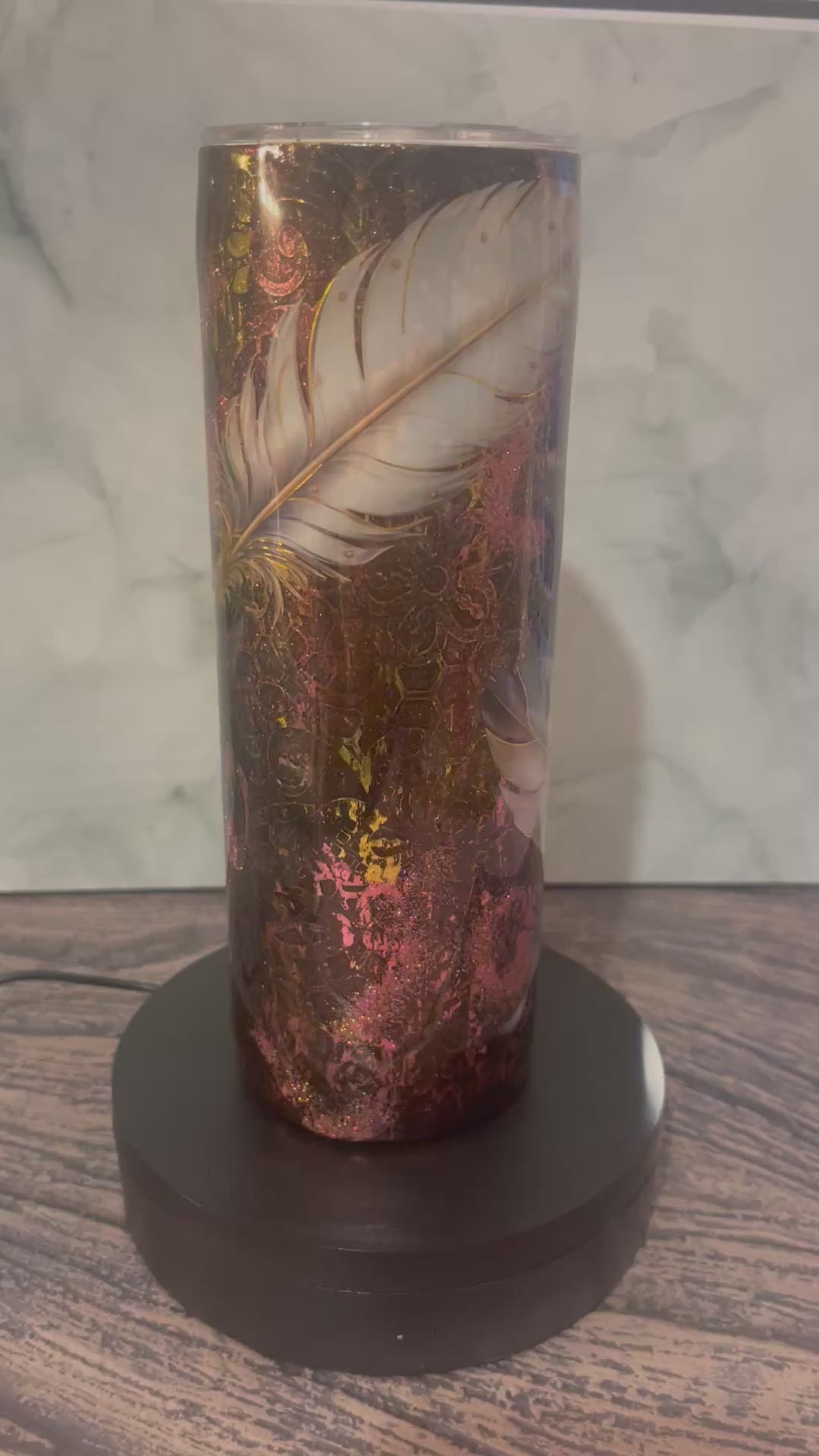 Enchanted Feather Tumbler - 20oz with Glitter Accents with Straw