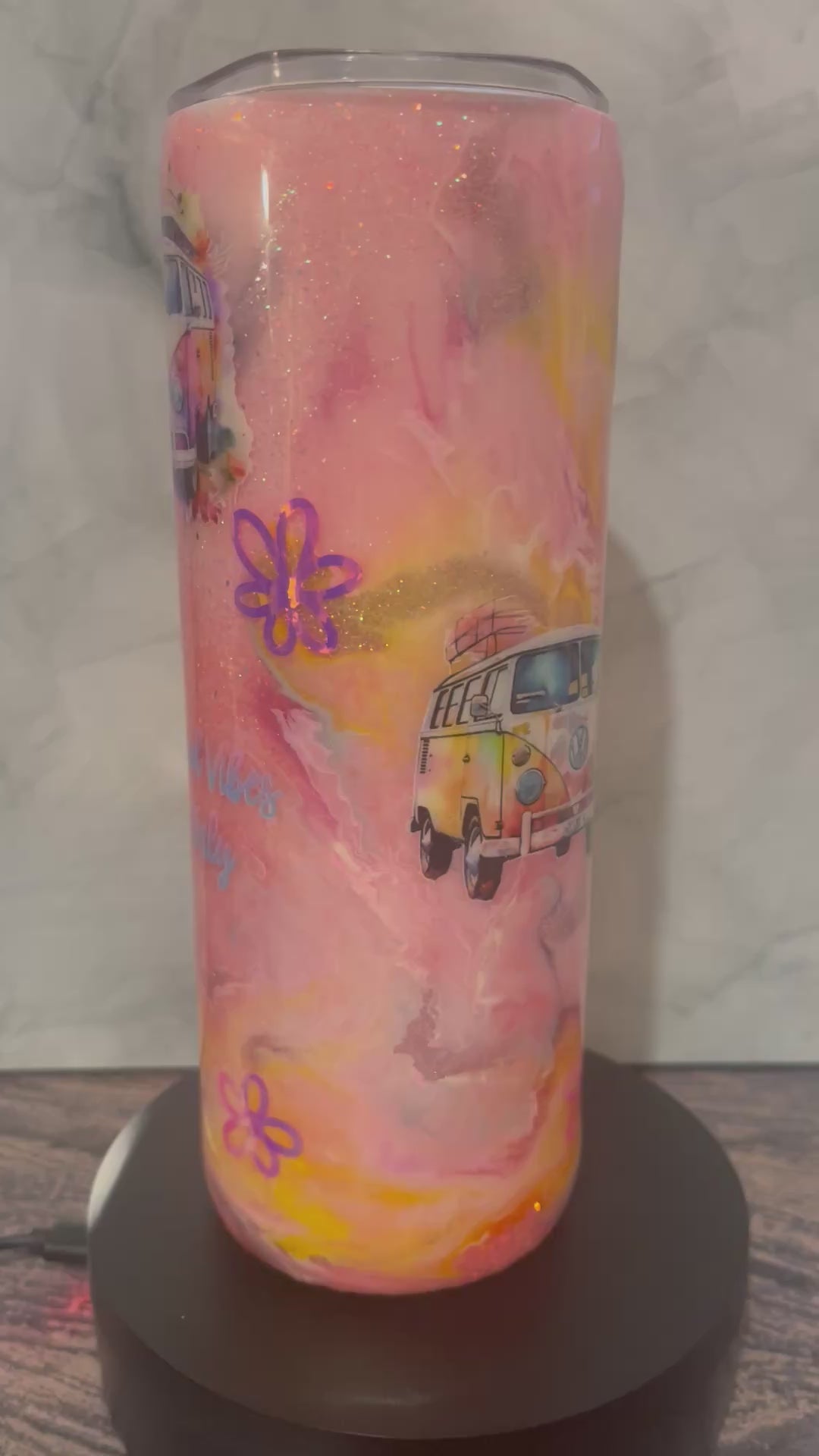 Vintage VW Camper Tumbler - 20oz Dreamy Sunset Design