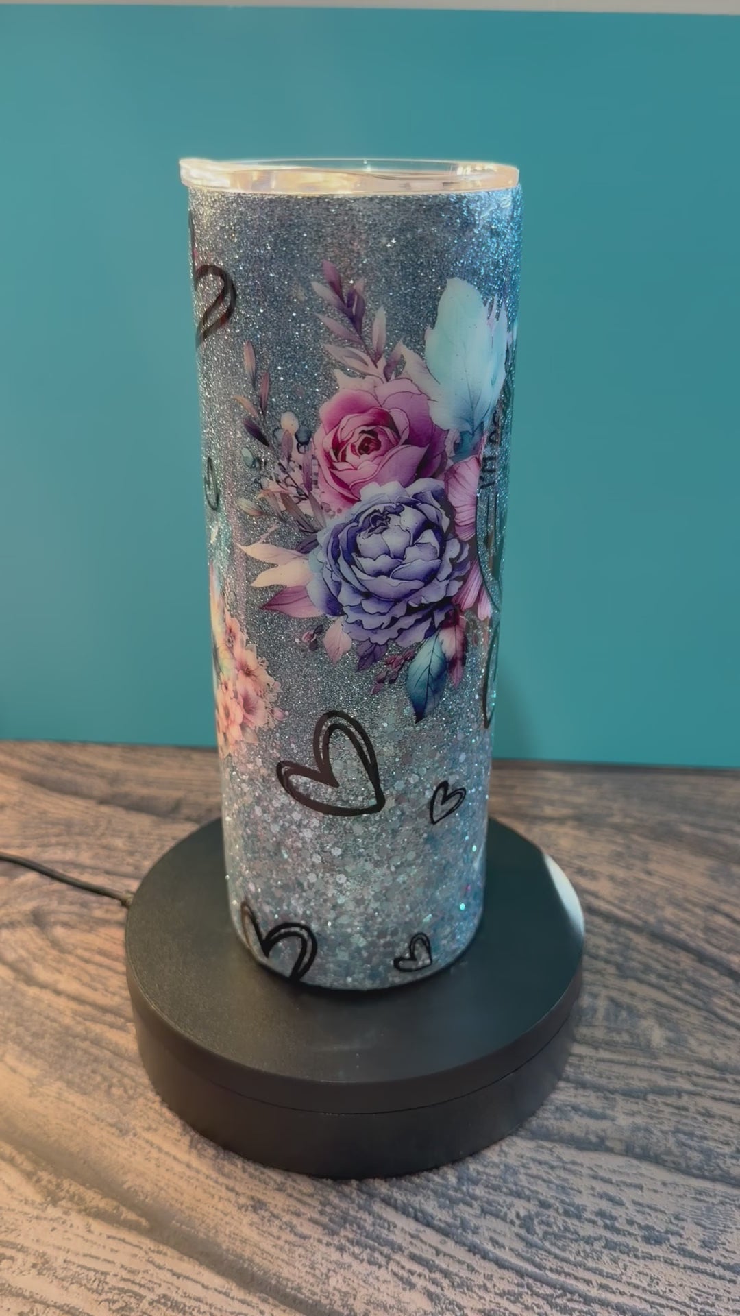 Glitter Tumbler with Floral Design - 20oz Insulated